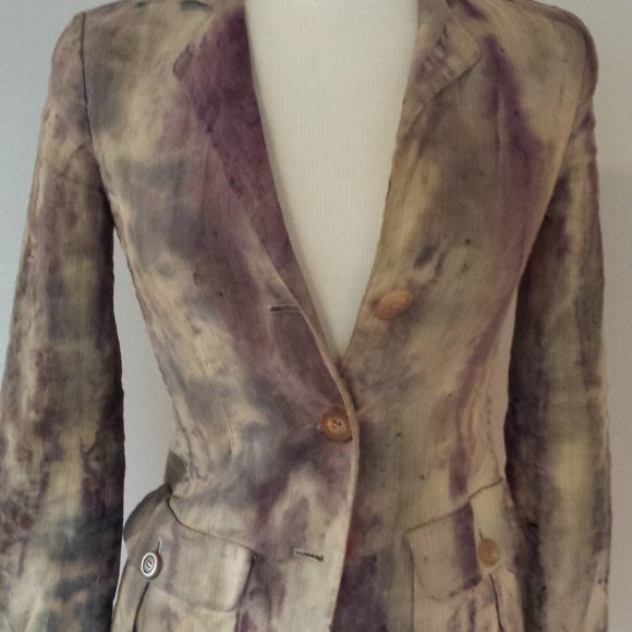 Armani linen blazer jacket 2 4 6 small XS painted dyed gray tan camo beige blue